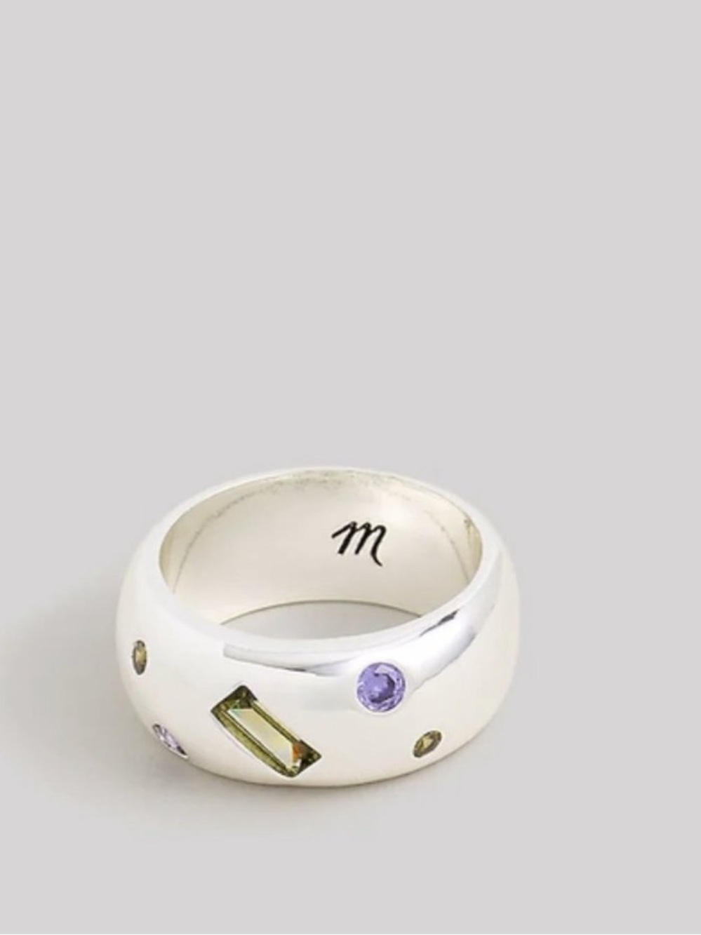 Madewell Crystal Inlay Silver Chunky Ring (Size 8) pre owned green purple etc